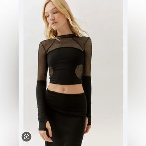 NWOT Urban Outfitters UO Madison Mesh Fishnet Long Sleeve Top S Black
